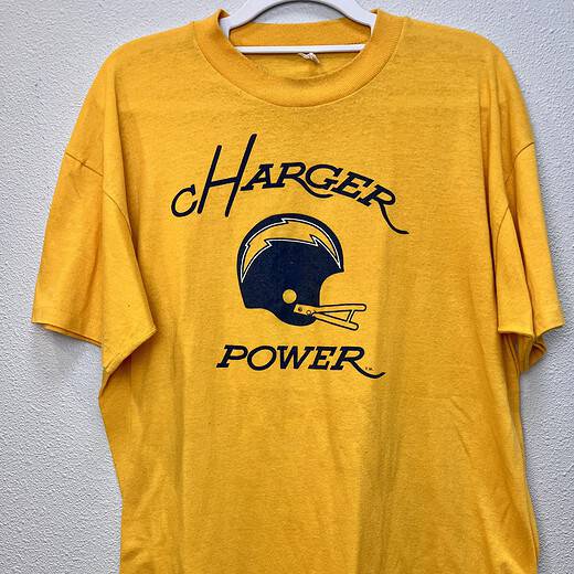 Front view of vintage Chargers 'Charger Power' t-shirt in yellow.