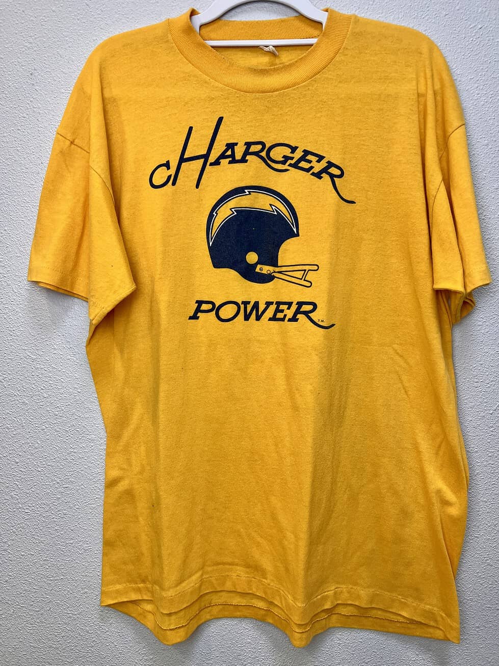 Front view of vintage Chargers 'Charger Power' t-shirt in yellow.