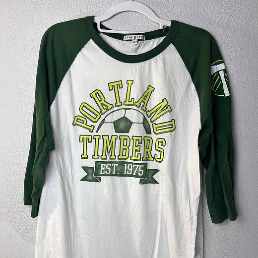 Portland Timbers Junk Food raglan with soccer graphic.