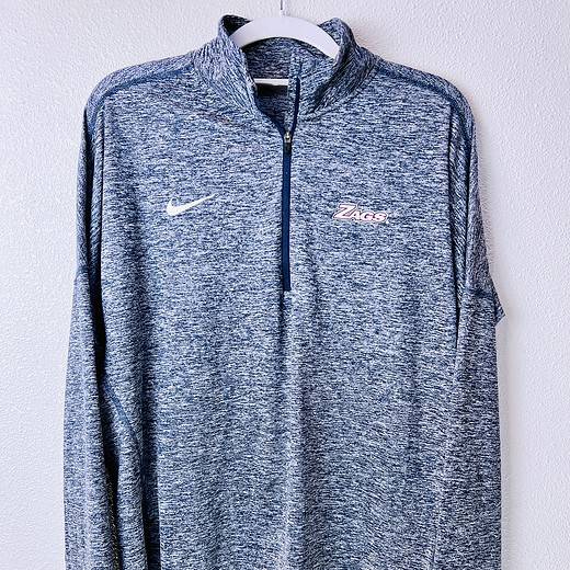 Front view of Gonzaga Bulldogs Nike 1/4 zip Dri-FIT pullover in heathered navy.