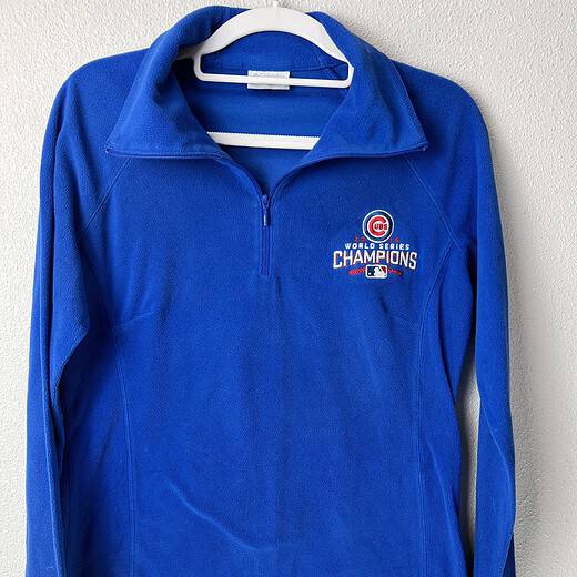 Front view of Columbia Cubs 2016 World Series Champions fleece in royal blue.