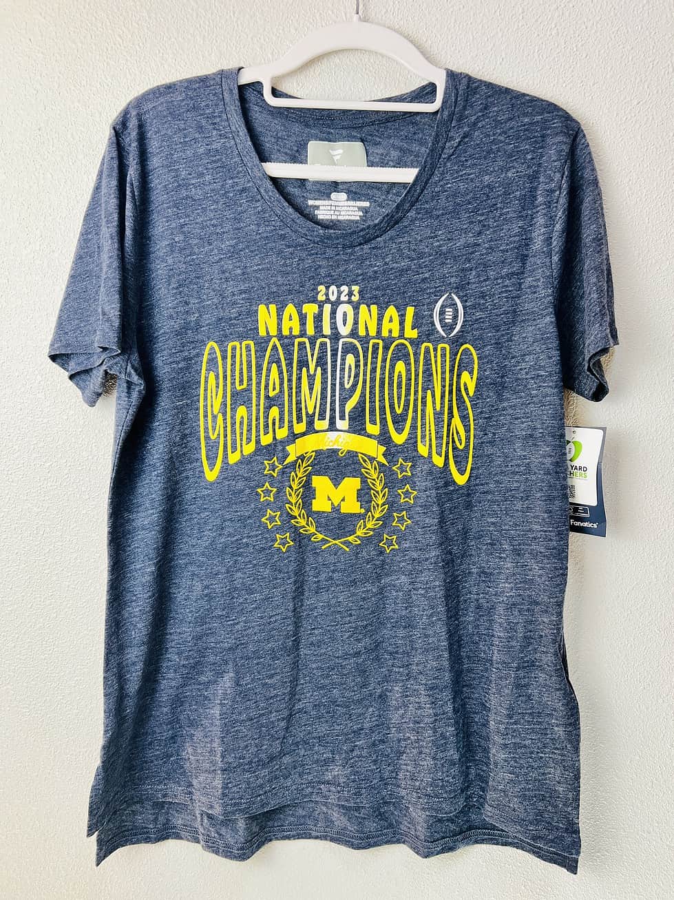 Front view of women’s Michigan Wolverines 2023 National Champions tee from Fanatics.