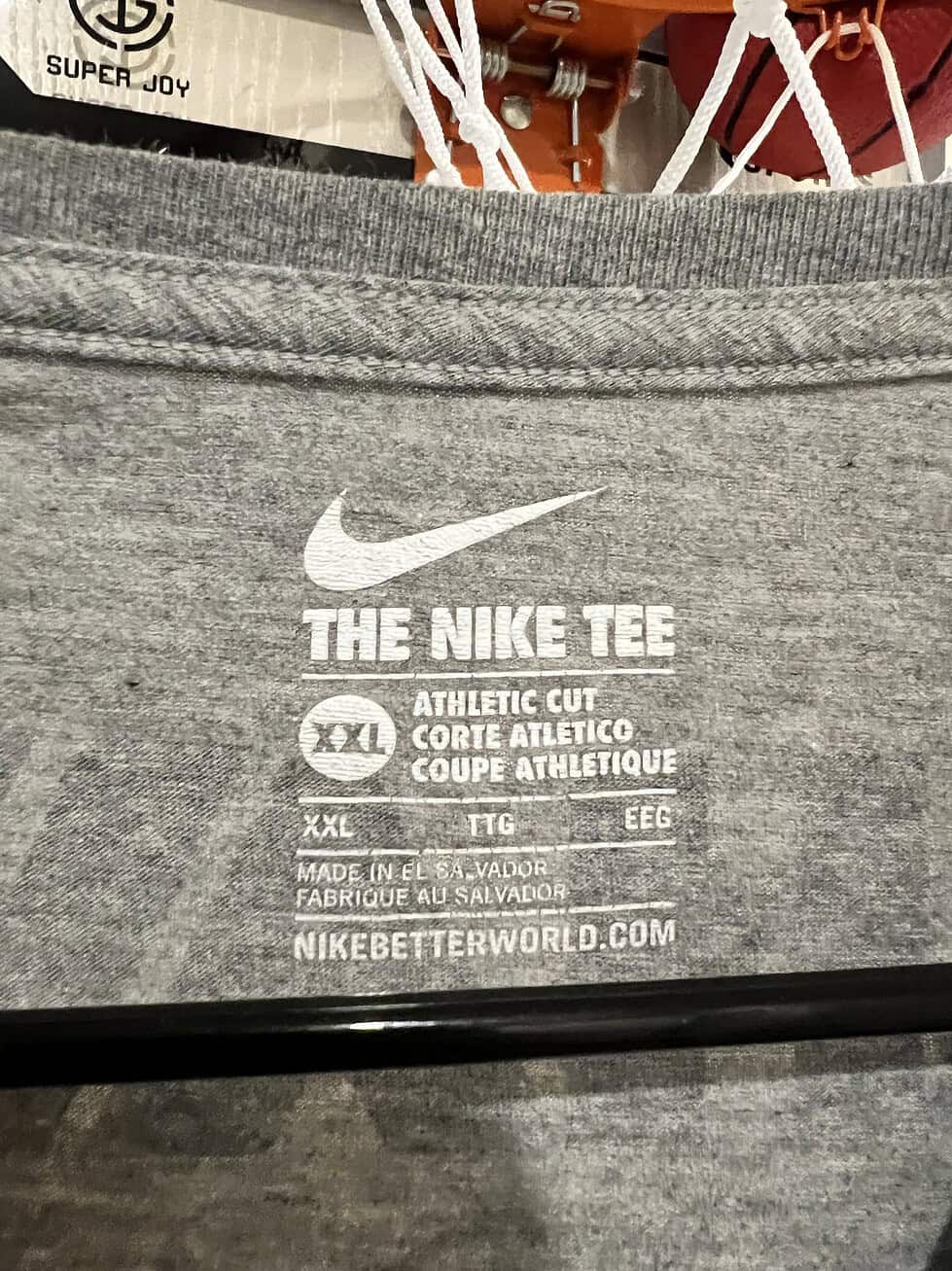 Interior neck label of a Nike Seahawks Super Bowl XLIX T-shirt, showing size 2XL.