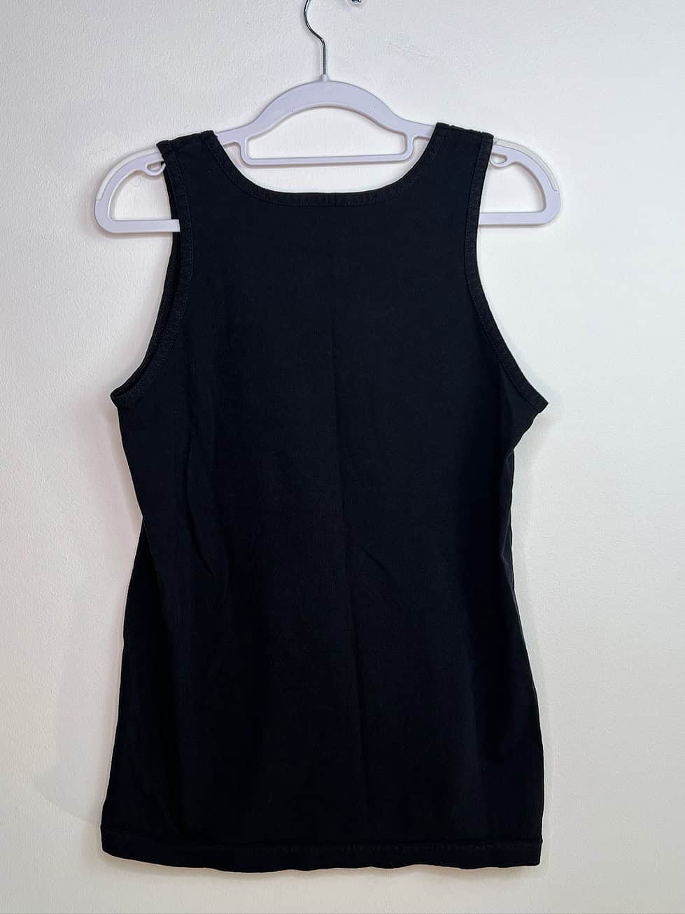 Back of the black Timbers Army tank top