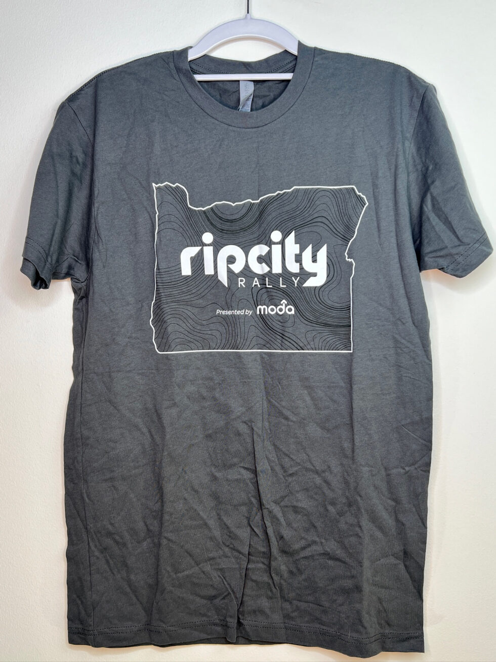 Dark gray Portland Trail Blazers 2023 Rip City Rally t-shirt, size XL, front design
