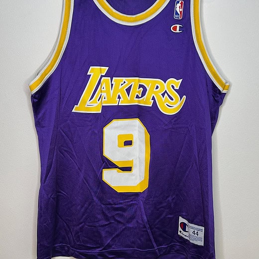 Front of purple and yellow Lakers jersey with number 9