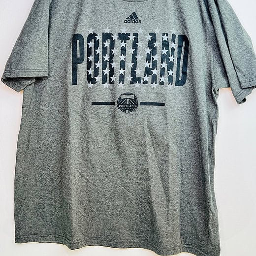 Front of Portland Timbers Adidas stars-and-stripes graphic t-shirt