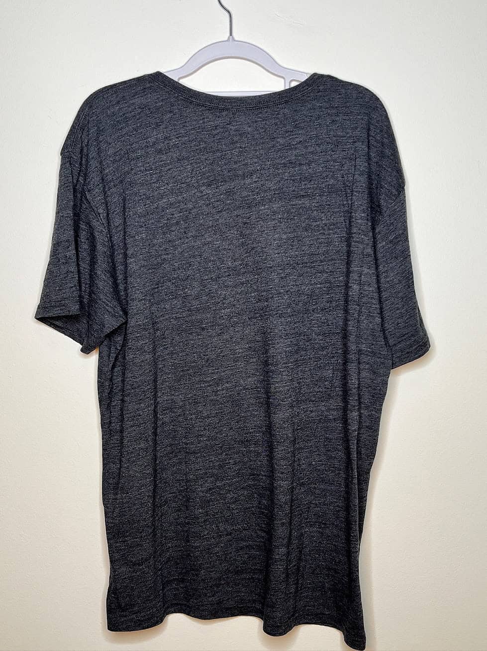 back of dark heather grey t-shirt