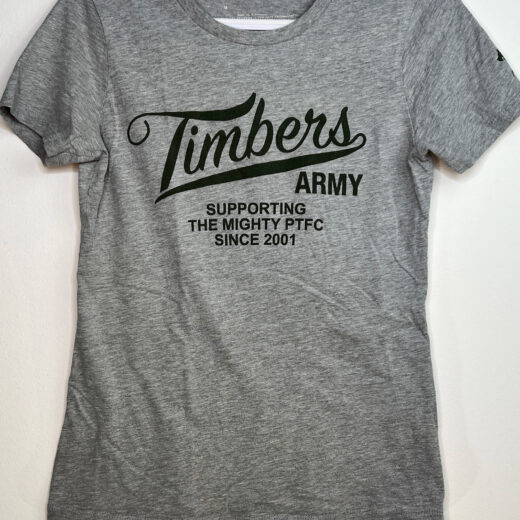 Front of Timbers Army “Supporting PTFC Since 2001" t-shirt