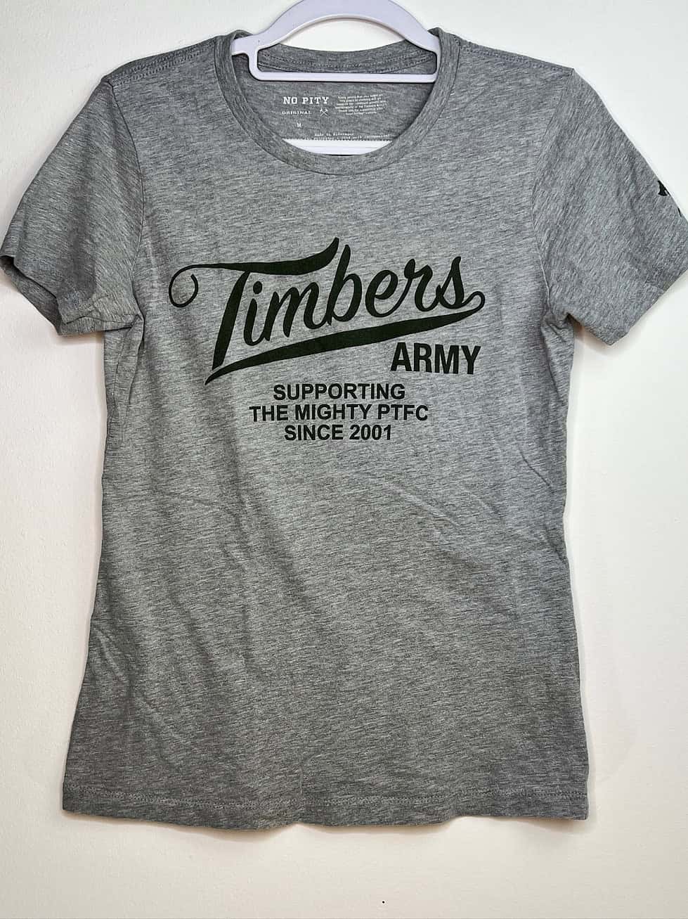 Front of Timbers Army “Supporting PTFC Since 2001" t-shirt