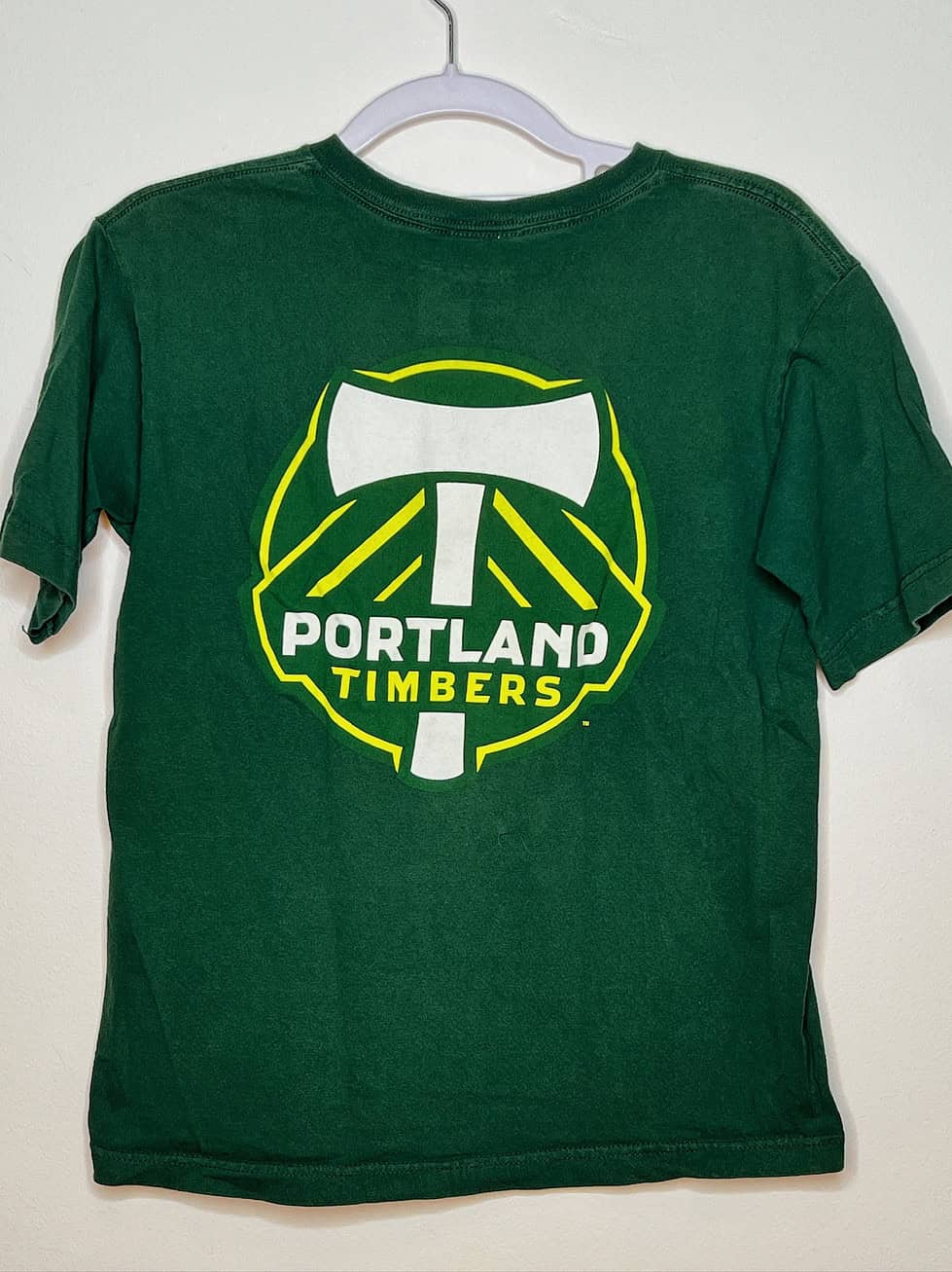 Back of t-shirt with large Timbers logo