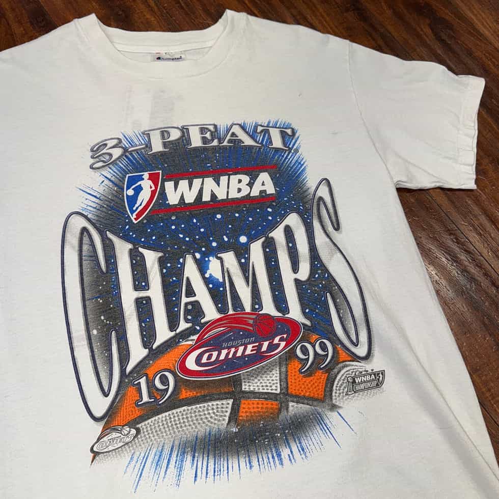 Champion 3 Peat 1999 Houston Comets Tee Sz M - Image 2
