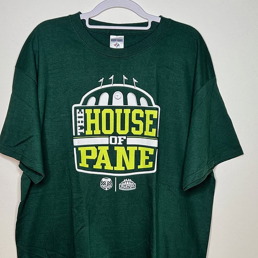 Front of t-shirt displaying "The House of Pane" logo