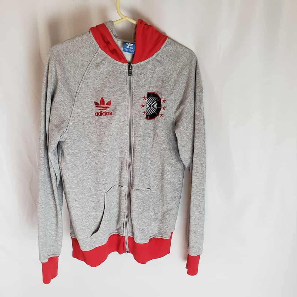 Adidas Portland Trail Blazers Mens Gray Red Full Zip Hoodie | NBA Sportswear - Image 4