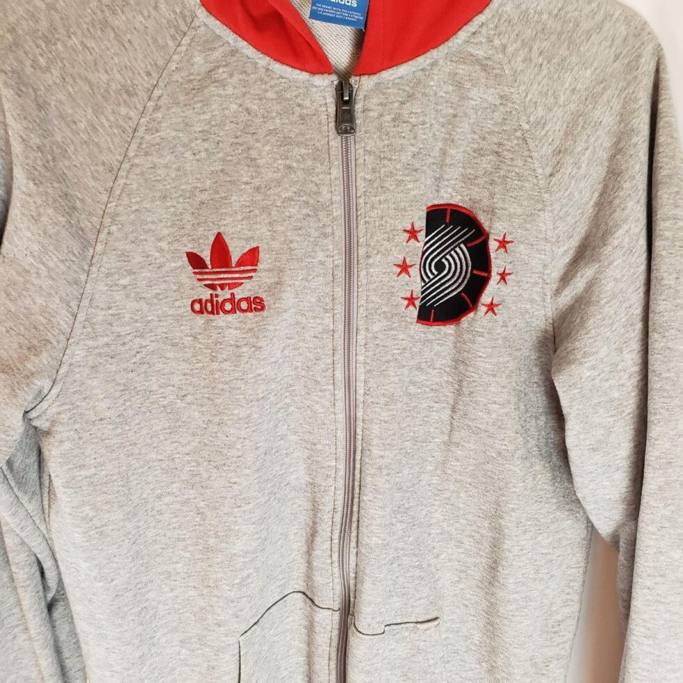 Adidas Portland Trail Blazers Mens Gray Red Full Zip Hoodie | NBA Sportswear
