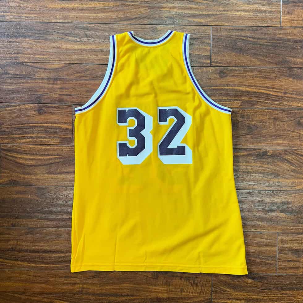 Sand knit 80’s Los Angels Lakers Magic Johnson Jersey Sz L - Image 4