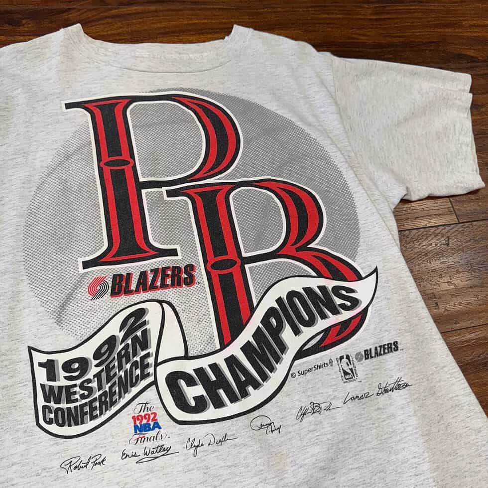 1992 Portland Trail Blazers Western Champs Tee Sz L - Image 2