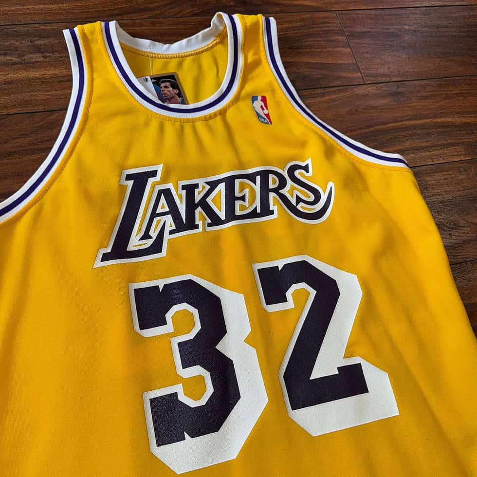 Sand knit 80’s Los Angels Lakers Magic Johnson Jersey Sz L - Image 2