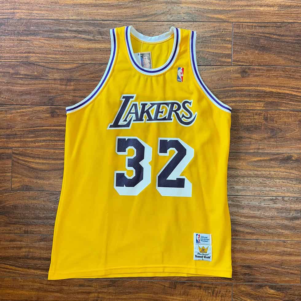 Sand knit 80’s Los Angels Lakers Magic Johnson Jersey Sz L