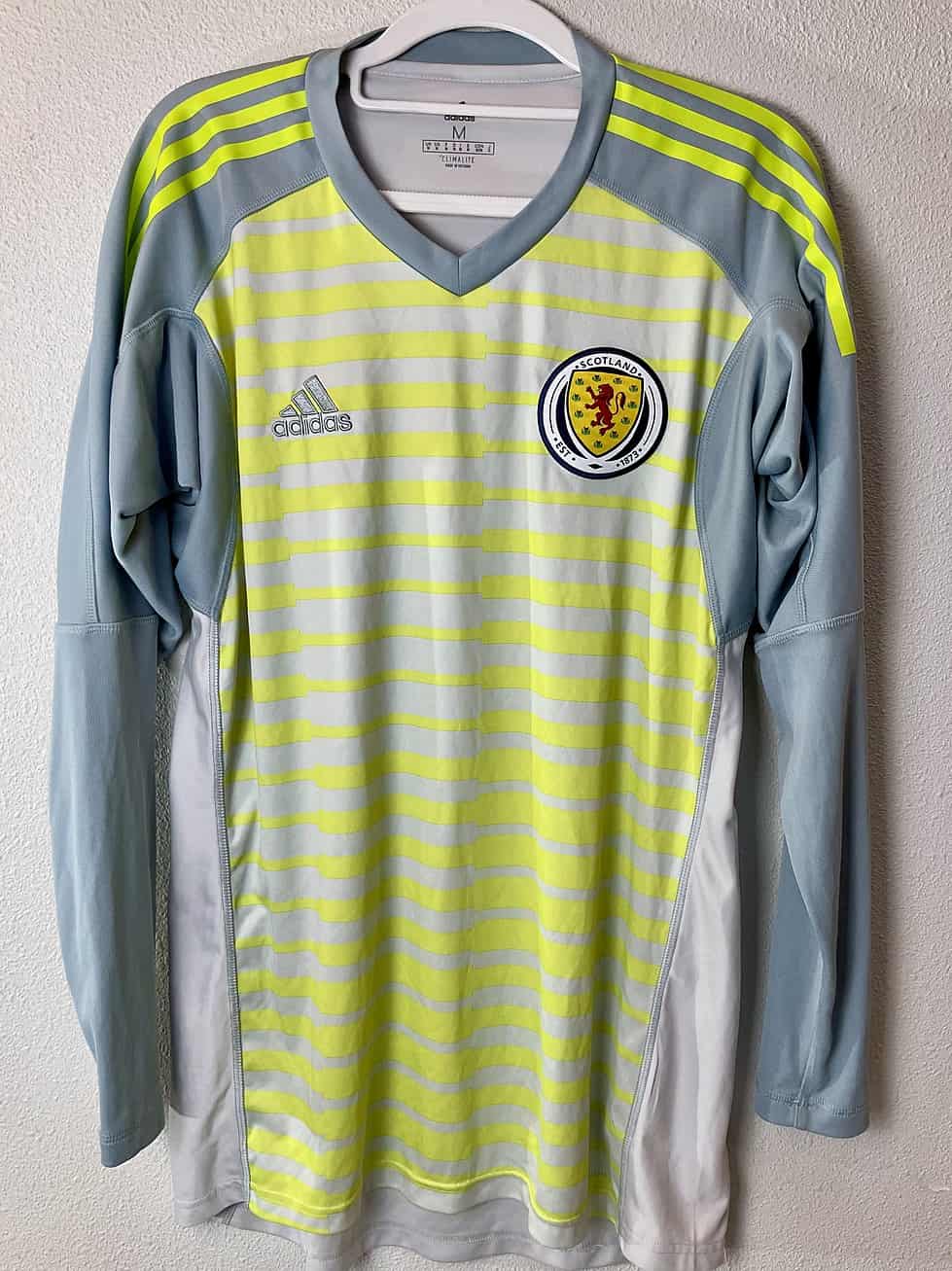 Front view of Scotland National Team goalkeeper jersey by Adidas.