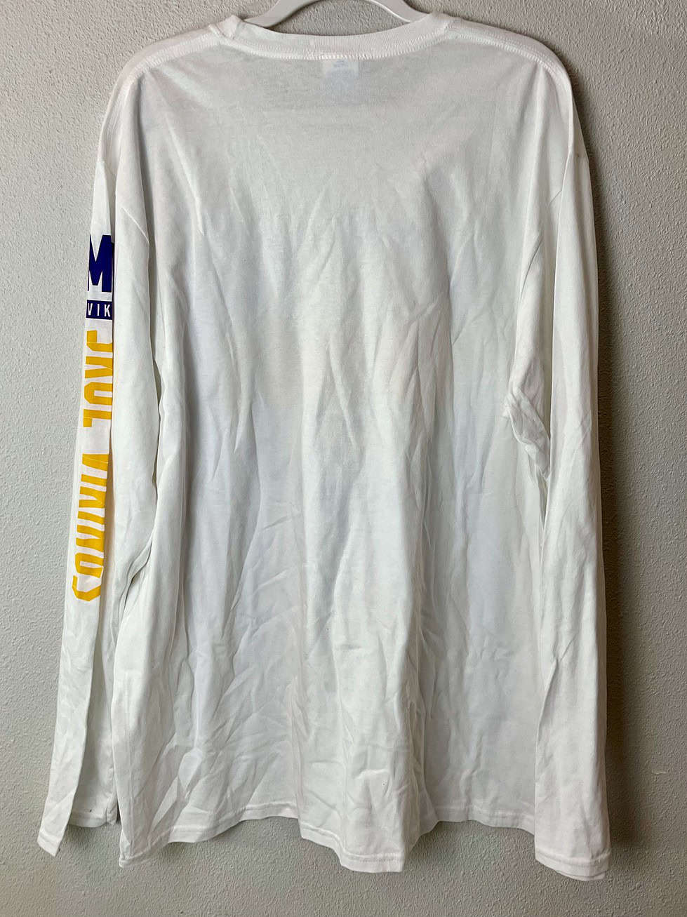 Back view of the white long-sleeve Vikings shirt.