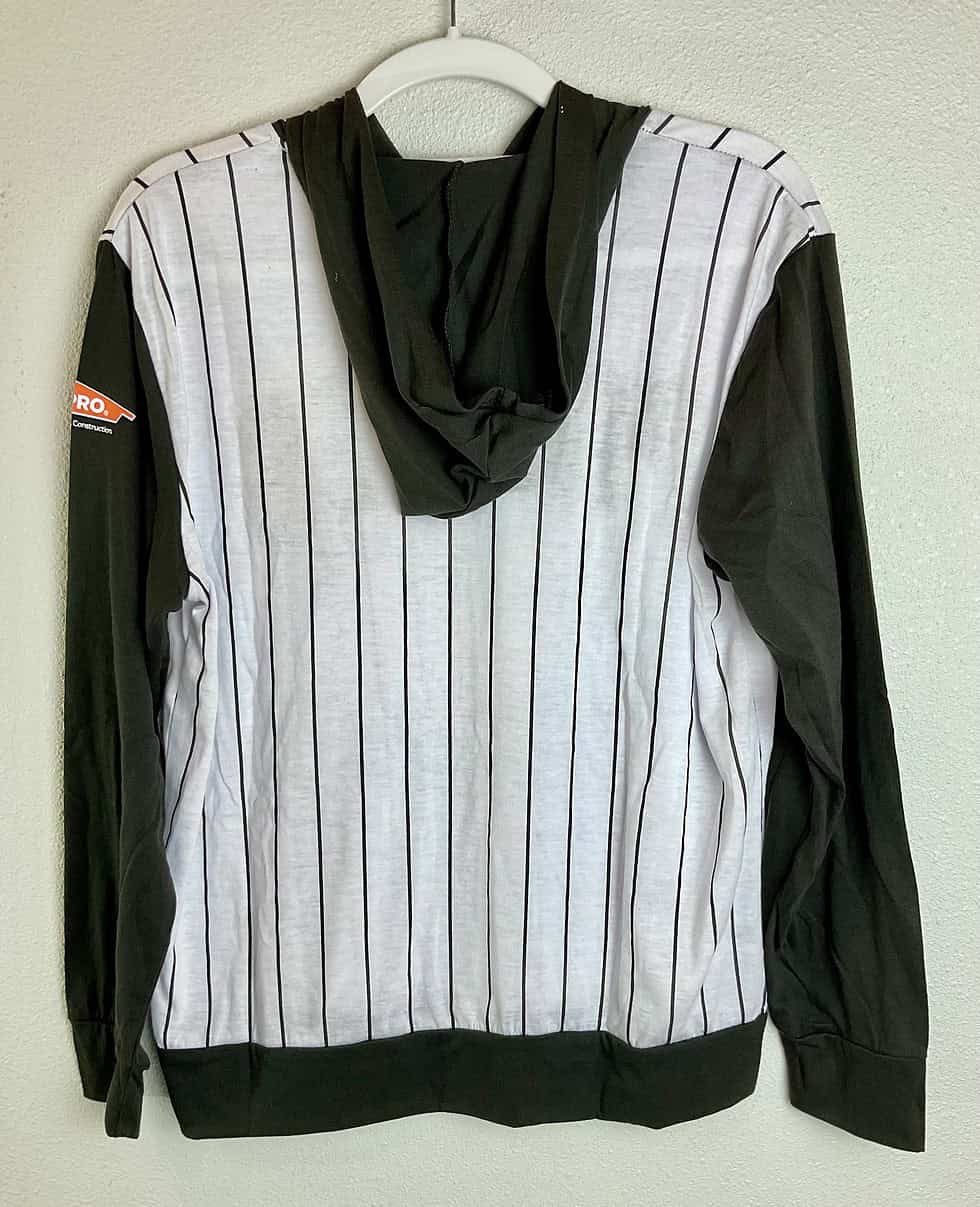 Back view of lightweight Padres hoodie with hood detail.
