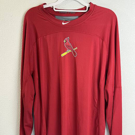 Front view of Nike Pro Cardinals long-sleeve performance shirt featuring team logo