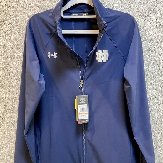 Under Armour Notre Dame Storm1 women’s jacket in navy blue, size small, sample edition with ND logo on chest.