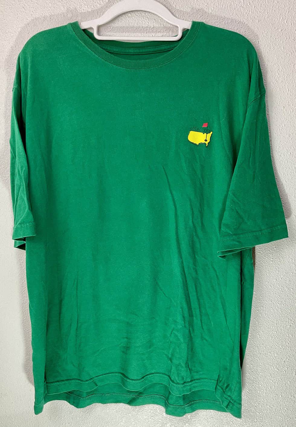 Full front view of 2016 Augusta National Masters green t-shirt, size large