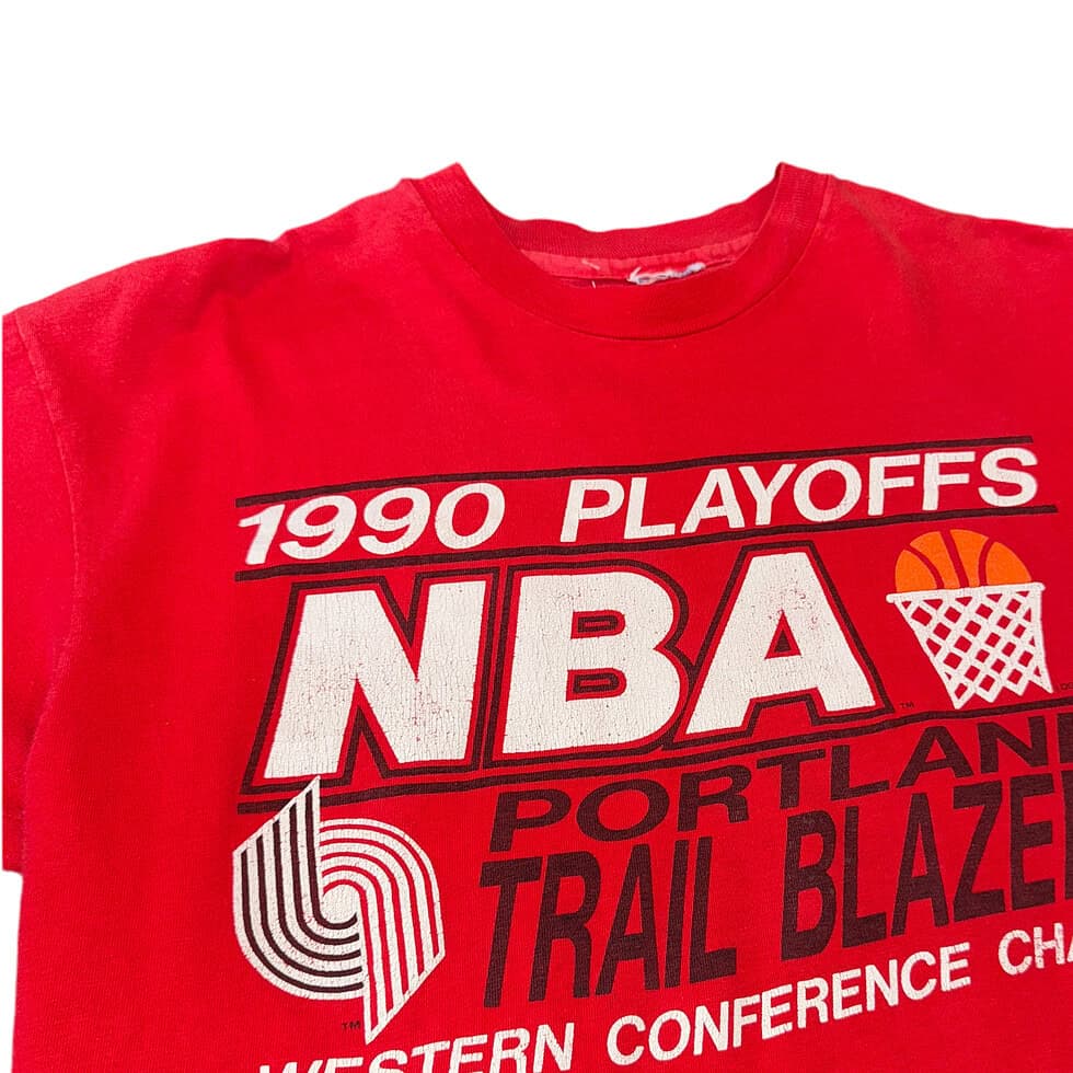 1990 Red Portland Trail Blazers WCC Tee Sz L - Image 2