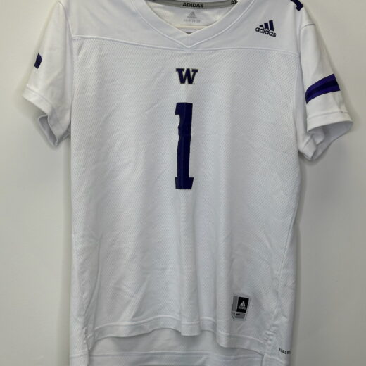 white adidas Washington Huskies #1 football jersey, women's size large, with purple details