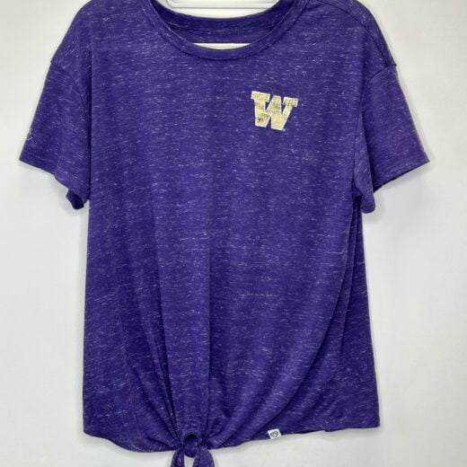 Colosseum Washington Huskies women’s tie-front T-shirt in heathered purple, size Large