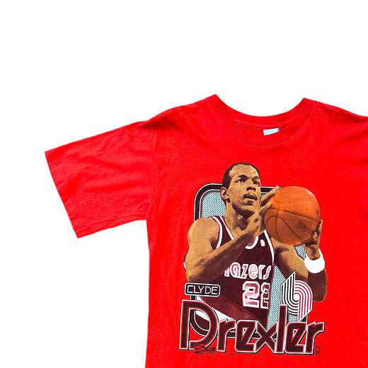 Salem Sportswear 1990 Blazers Drexler Big Print Red Tee Sz L