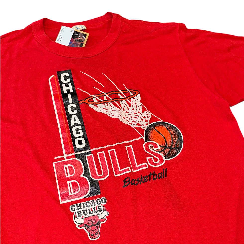 Champion Late 80's Chicago Bulls Puff Print Hoop Tee Sz L - Image 2