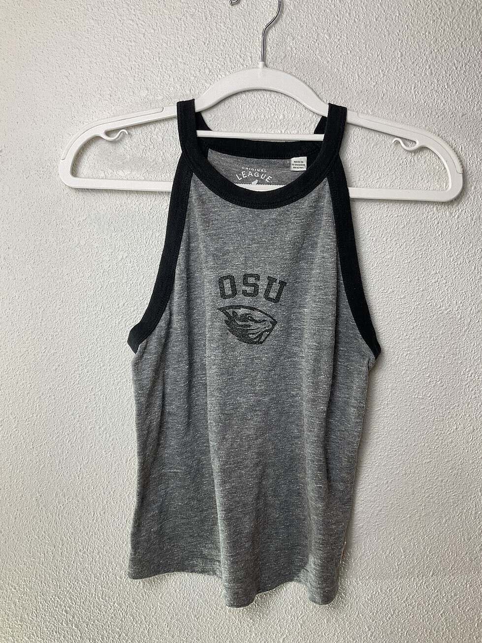 Front view of OSU Beavers tank top on hanger