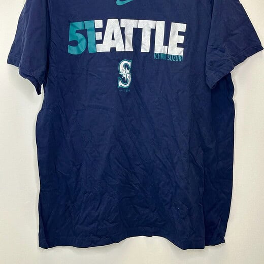 Front of Nike Seattle Mariners Ichiro “5EATTLE” tribute t-shirt in navy, size XL