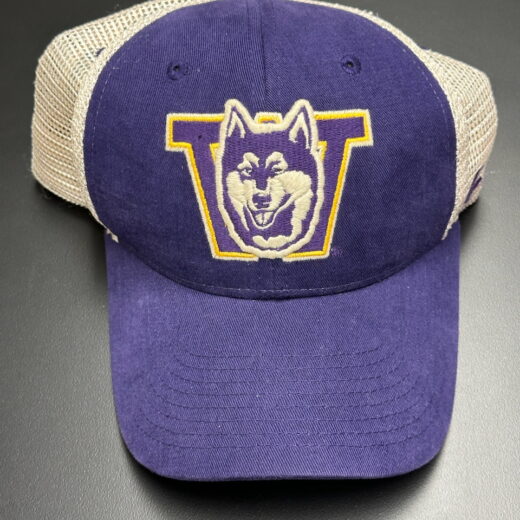 Vintage Washington Huskies Zephyr trucker hat with mesh back and purple front embroidered logo